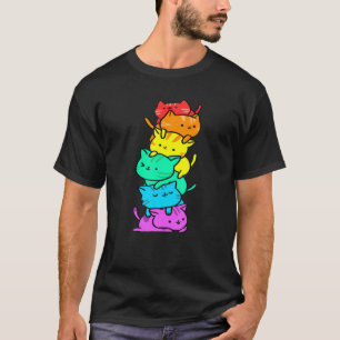 Kawaii Rainbow Cat Pile For LGBT Gift For Cat Love T-Shirt