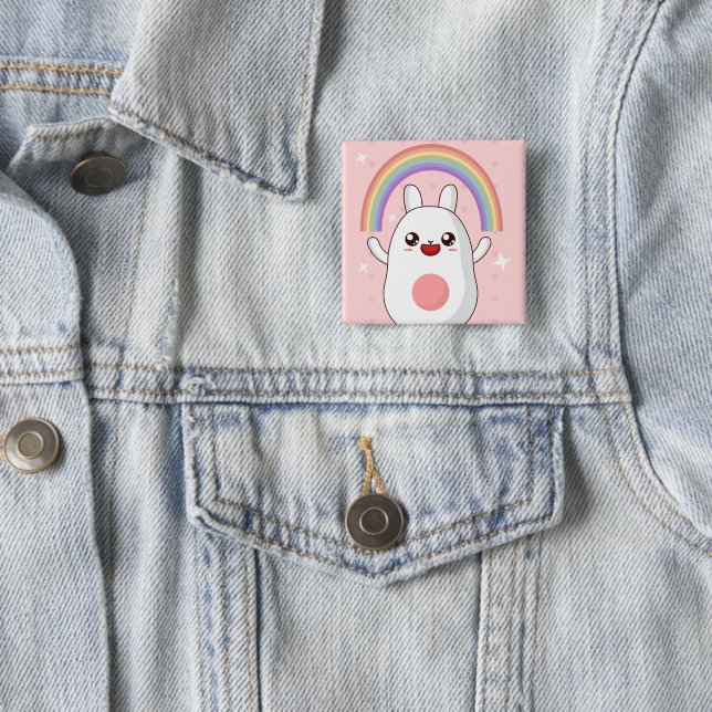 Kawaii rainbow clipart 2 inch square button (In Situ)