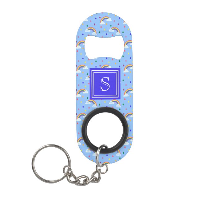 Kawaii Rainbow Clouds Personalized Monogram Keychain Bottle Opener (Front)