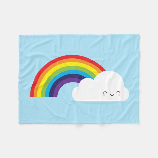 Kawaii Rainbow Fleece Blanket (Front (Horizontal))