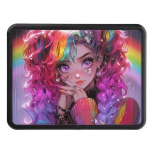 Kawaii Rainbow Hair Braids Anime Girl Trailer Hitch Cover