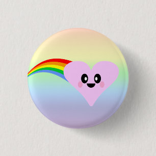 KAWAII RAINBOW HEART VALENTINE'S DAY CUTE ADORABLE 1 INCH ROUND BUTTON