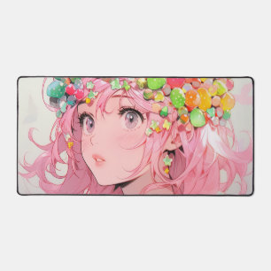 Kawaii Rainbow Pastel Candy Mushroom Anime Girl Desk Mat