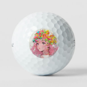 Kawaii Rainbow Pastel Candy Mushroom Anime Girl Golf Balls