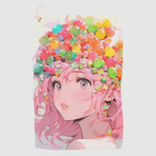 Kawaii Rainbow Pastel Candy Mushroom Anime Girl Golf Towel