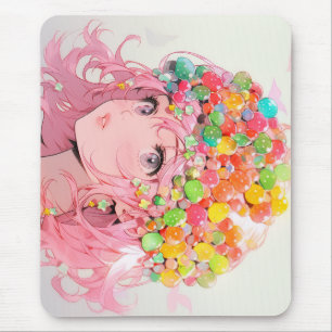 Kawaii Rainbow Pastel Candy Mushroom Anime Girl Mouse Pad