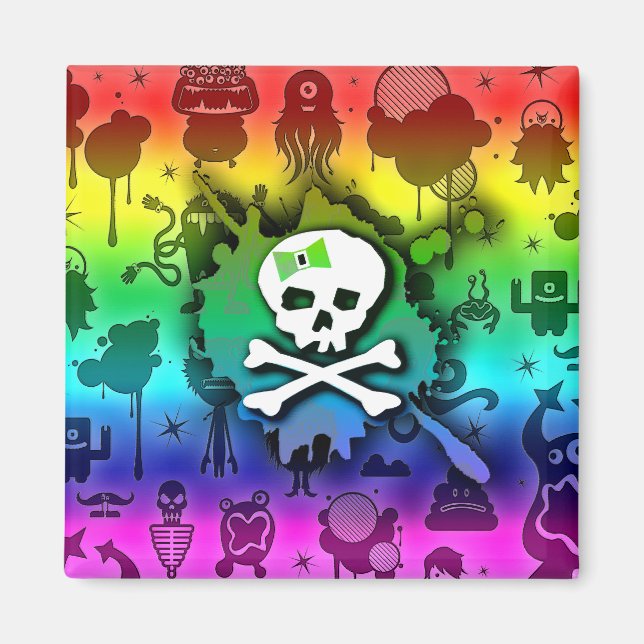 Kawaii Rainbow Skull Magnet (Front)