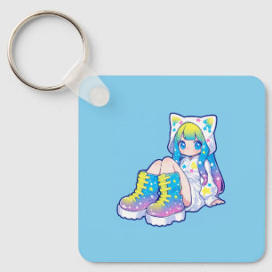 Kawaii Rainbow Star Cat-Eared Girl Keychain