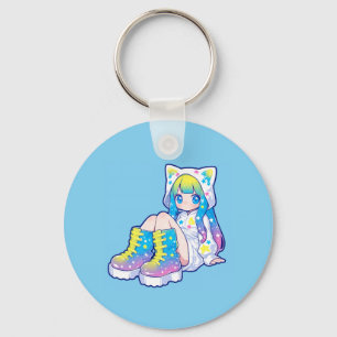 Kawaii Rainbow Star Cat-Eared Girl Keychain