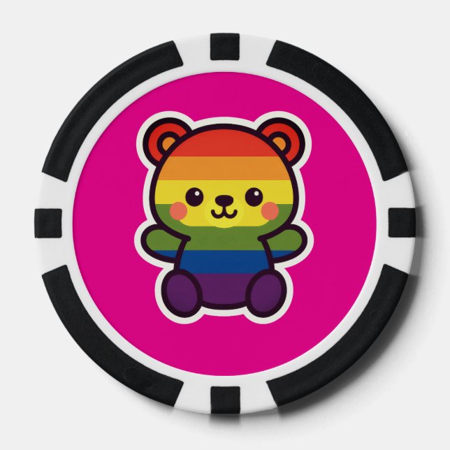 Kawaii Rainbow Teddy – A Cute LGBTQ+ Pride Plush Poker Chips (Front)