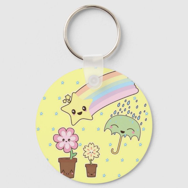 Kawaii rainbow weather pattern so cute keychain (Front)