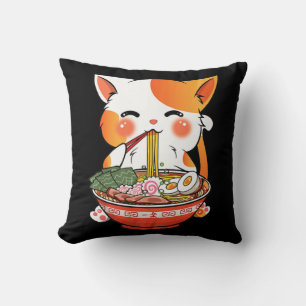 Kawaii Ramen Cat Anime Japanese Food Girls Officia Throw Pillow