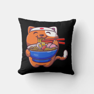 Kawaii Ramen Cat Anime Japanese Food Girls Teenage Throw Pillow