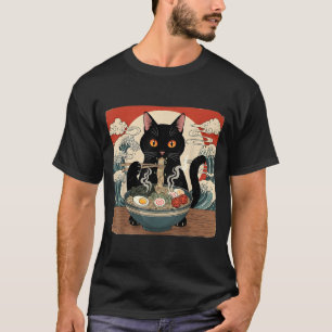 Kawaii Ramen Cat Anime Japanese Noodles Food Wave  T-Shirt