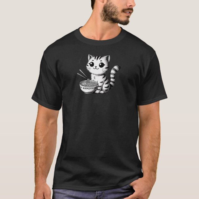 Kawaii Ramen Cat – Cute Noodle Lover TSQ T-Shirt (Front)