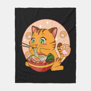 Kawaii Ramen Cat Japanese Neko Noodle Anime Gift G Fleece Blanket