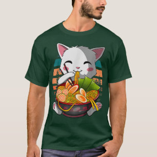 Kawaii Ramen Cat, Japanese Neko Noodle Funny Anime T-Shirt