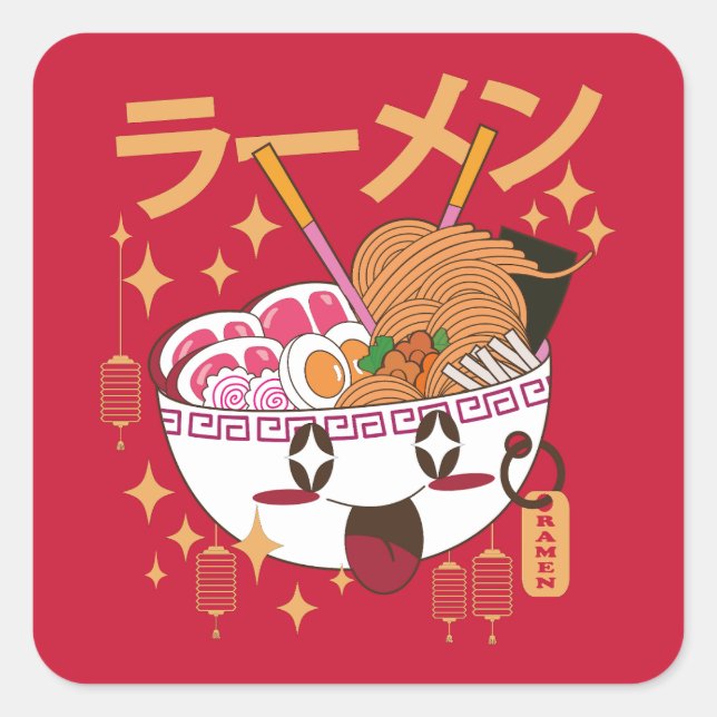 kawaii RAMEN Faux Canvas Print Square Sticker (Front)