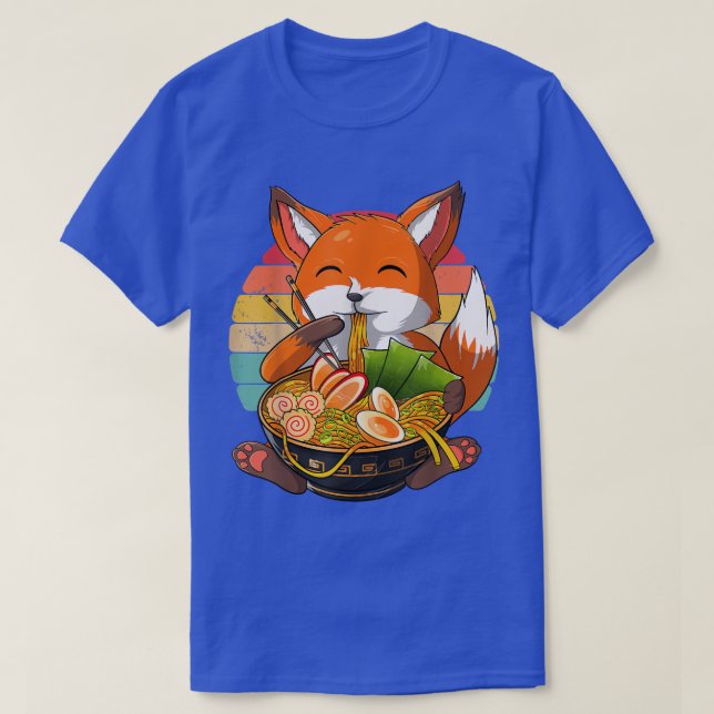 Kawaii Ramen Fox, Japanese Neko Noodle Funny Anime T-Shirt (Design Front)