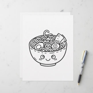 Kawaii Ramen Japanese Noodles Bowl Colouring Page