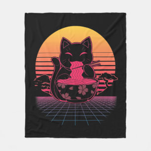 Kawaii Ramen Neko Retro Cat Japanese Noodle Anime  Fleece Blanket