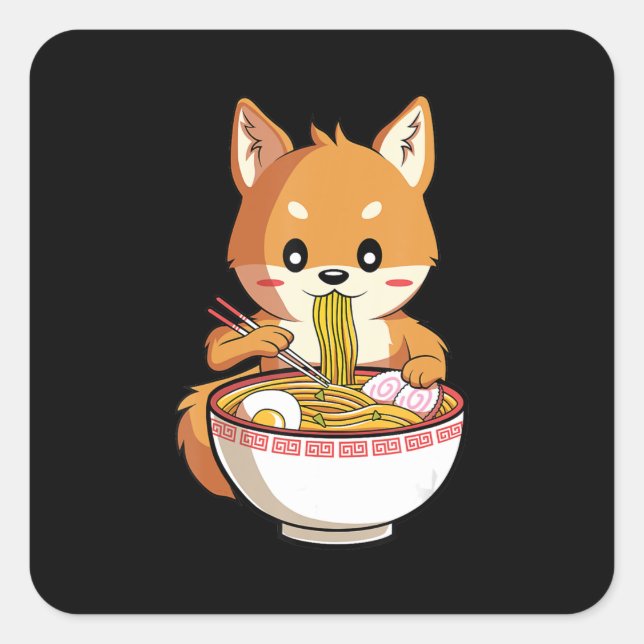Kawaii ramen shiba inu | noodles lover gift square sticker (Front)