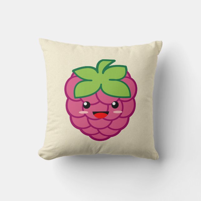 Kawaii Raspberry Throw Pillow (Front)