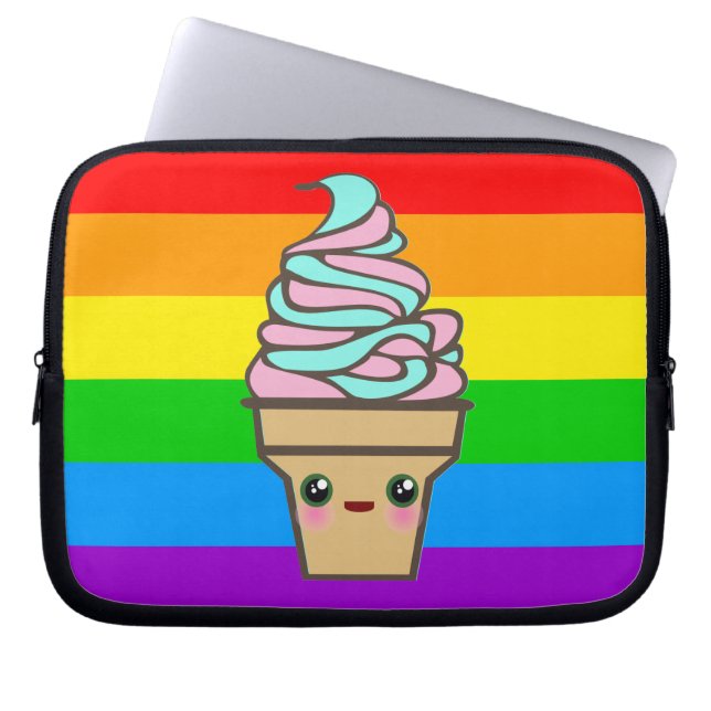 Kawaii Rave Ice Cream Cone Rainbow Laptop Sleeve (Front)