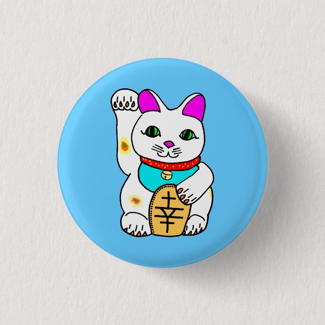 Kawaii Rave Lucky Cat Maneki Neko 1 Inch Round Button (Front)