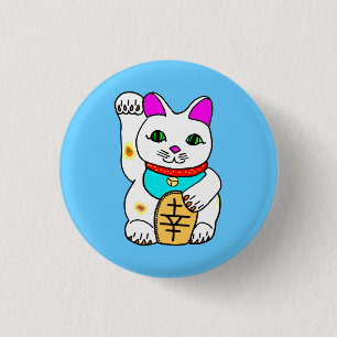 Kawaii Rave Lucky Cat Maneki Neko 1 Inch Round Button