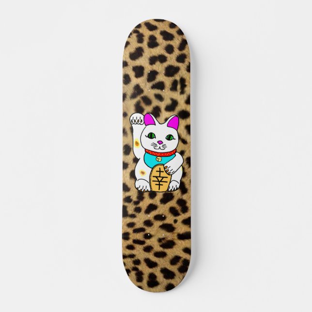 Kawaii Rave Lucky Cat Maneki Neko Skateboard (Front)