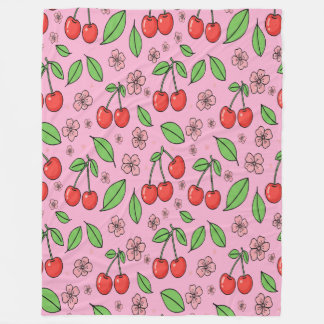 Kawaii Red Cherry Vibes Cute Girly Aesthetic Fleece Blanket