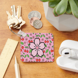 Kawaii Red Cherry Vibes Cute Girly Aesthetic Keychain