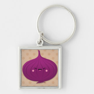 Kawaii Red Onion on Brown Polka Dots Keychain