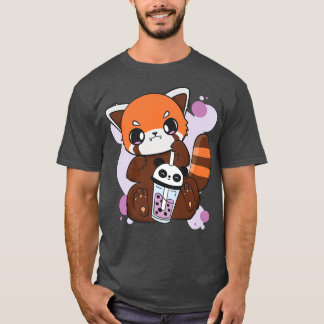 Kawaii Red Panda Boba Cute Anime Pearl Bubble Tea T-Shirt