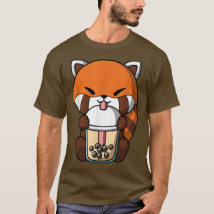 Kawaii Red Panda Boba Milk Tea Bubble Tea Anime  T-Shirt