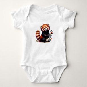 Kawaii Red Panda Design   Whimsical Creature  Baby Bodysuit