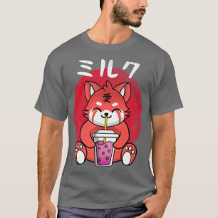 Kawaii Red Panda Drinking Strawberry Milk Bubble T T-Shirt