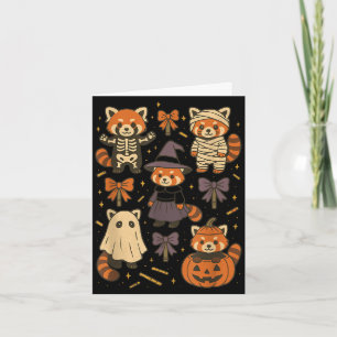Kawaii red panda halloween skeleton mummy witch card