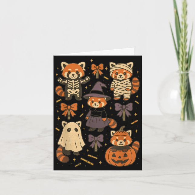 Kawaii red panda halloween skeleton mummy witch  card (Front)