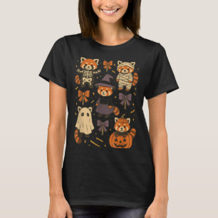 Kawaii red panda halloween skeleton mummy witch T-Shirt