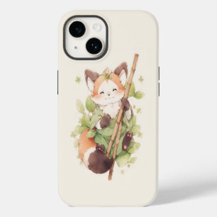Kawaii Red Panda Hold Stick iPhone 14 Case