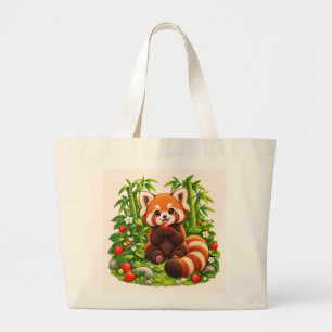 Kawaii Red Panda Strawberry Garden Jumbo Tote Bag