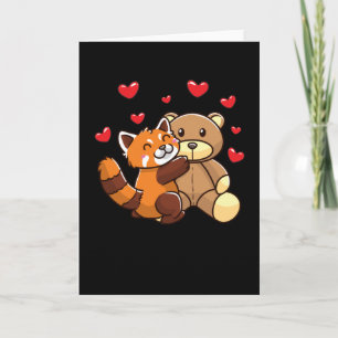 Kawaii Red Panda With Stuffed Animal Card