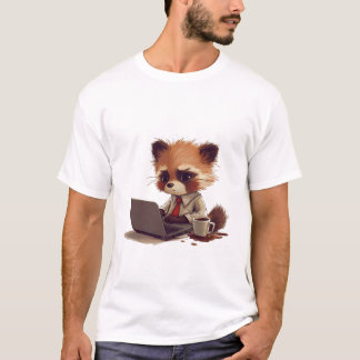 Kawaii Red Panda Working on Laptop with Coffee Spi T-Shirt