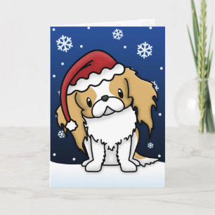 Kawaii Red & White Japanese Chin Christmas Card