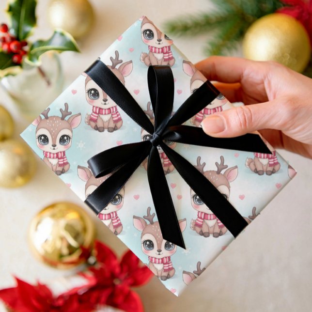 Kawaii reindeer, Bobo rainbow Christmas Wrapping Paper Sheet (Creator Uploaded)