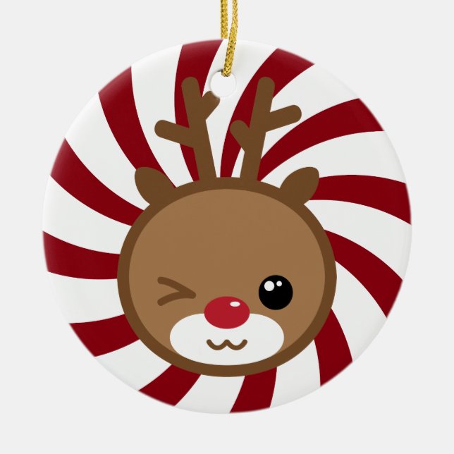 Kawaii Reindeer Christmas Ornament (Front)