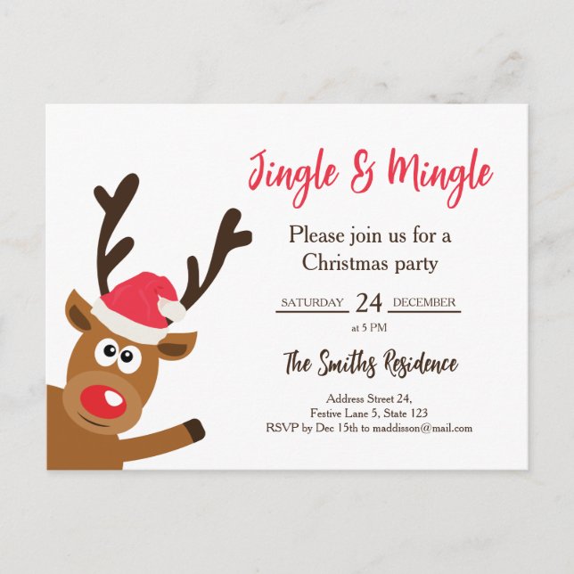 Kawaii Reindeer Christmas Party Invitation (Devant)