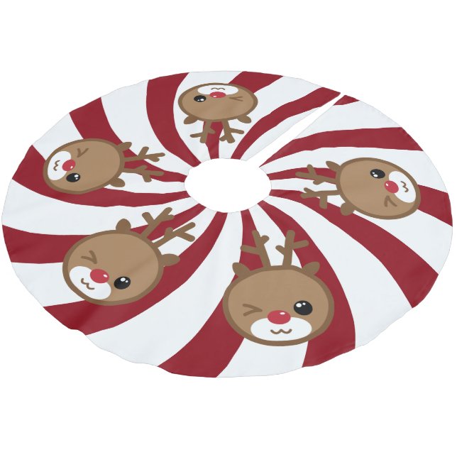 Kawaii Reindeer Christmas Tree Skirt (Angled)